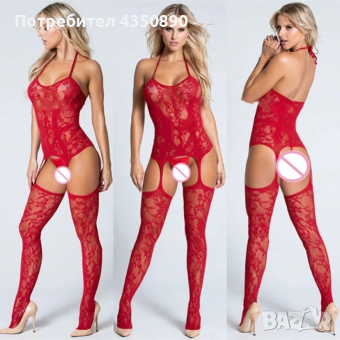Еротично бельо цялокупно мрежесто боди в червен цвят - Код: B1044R