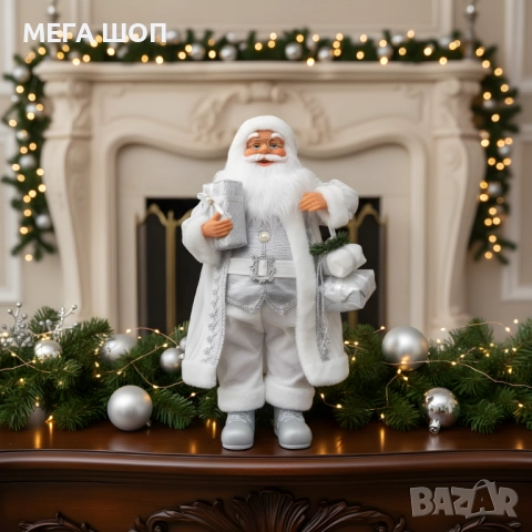Дядо Коледа в сребристо – празнична фигура, която носи магия и уют у дома (50 / 70 / 90 см), снимка 2 - Декорация за дома - 52586272