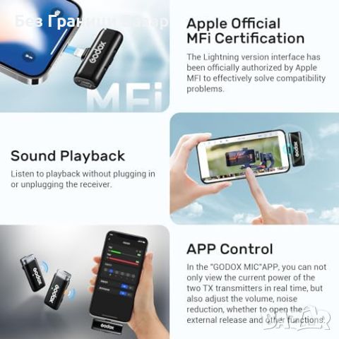 Нов Godox WES1 Kit2 Двуканален Лавалиер Микрофон 2.4G за iPhone Айфон, снимка 7 - Микрофони - 45509178