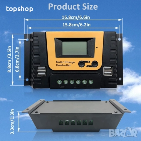 НОВ NUOFUWEI 20A PWM соларен контролер, 12V-48V автоматичен, 4 USB порта, алуминиева сплав...