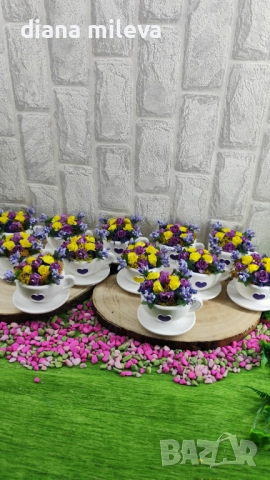 Сладурски чашки с нежни цветлета в лилаво и жълто!, снимка 14 - Декорация за дома - 52046730