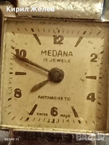 Стар механичен часовник дамски MEDANA ANTI-MAGNETIC SWISS MADE 51510, снимка 3 - Антикварни и старинни предмети - 52333690