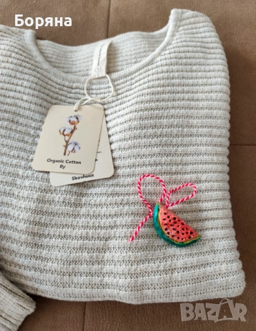 Skovhuus нов пуловер от 100% органичен памук с брошка, снимка 4 - Блузи с дълъг ръкав и пуловери - 53724887