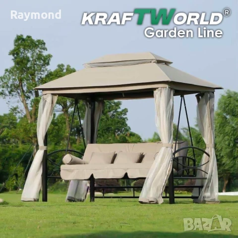 Луксозна градинска люлка Marbella с шатра и мрежа – трансформираща се в легло, снимка 4 - Градински мебели, декорация  - 51188226