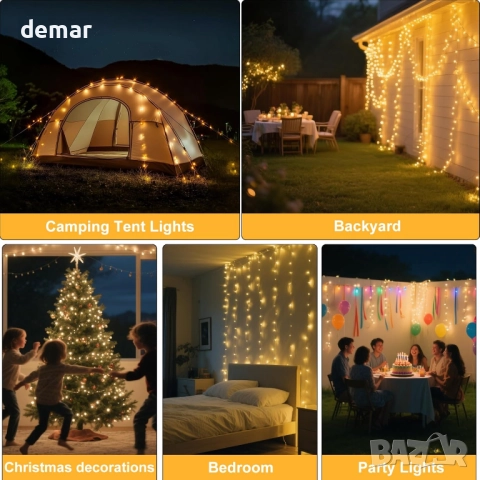 Speclux Къмпинг гирлянди 20M 200LED, преносими акумулаторни, 8 режима, снимка 8 - Лед осветление - 51756135