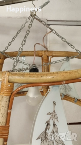 Абажур (Полилей) от бамбук с 6 стъкла и Нова LED крушка, снимка 6 - Лампи за таван - 52810891