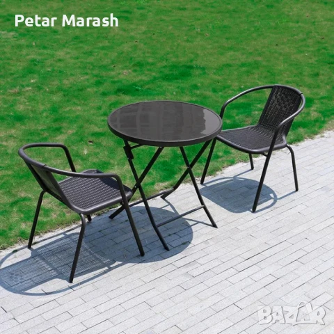 Комплект Thasos – 2 стола и сгъваема маса с темперирано стъкло, антрацит, снимка 5 - Градински мебели, декорация  - 50960913