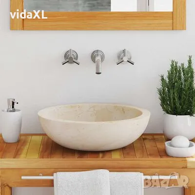 vidaXL Мивка, 40x12 см, мрамор, кремава(SKU:142775), снимка 3 - Мивки - 48838536