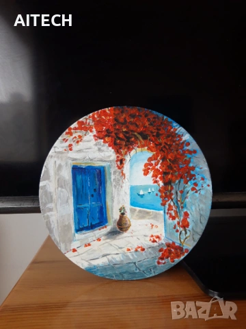 Ръчно рисувана картина магнит – миниатюра върху обла основа, 15 см