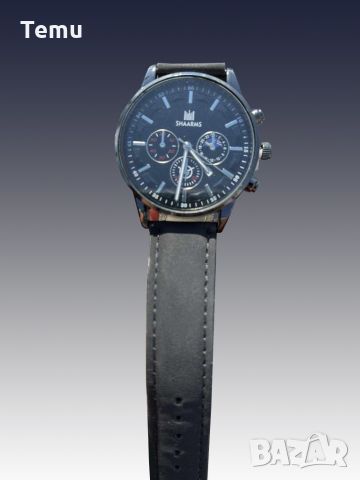 Мъжки елегантен водоустойчив часовник BASID / Цвят – черен със сребристи елементи; Подарък: гривна; , снимка 1 - Мъжки - 45796226