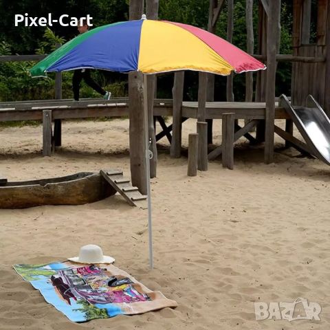Многоцветен плажен чадър с чупещо рамо, снимка 5 - Други стоки за дома - 46459667