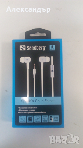 Аудио слушалки Sandberg Speak’n Go In-Earset, бели, снимка 1 - Слушалки, hands-free - 45073059