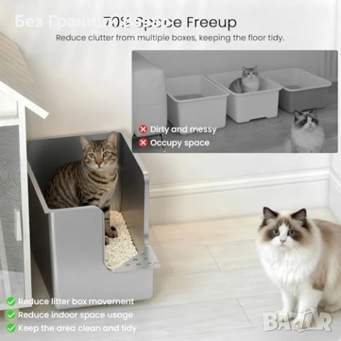 Нова голяма Котешка тоалетна от неръждаема стомана L 58 см с висок борд и колелца, снимка 6 - За котки - 54057553