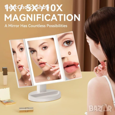 Auxmir LED козметично огледало с осветление – Увеличение 5x/10x