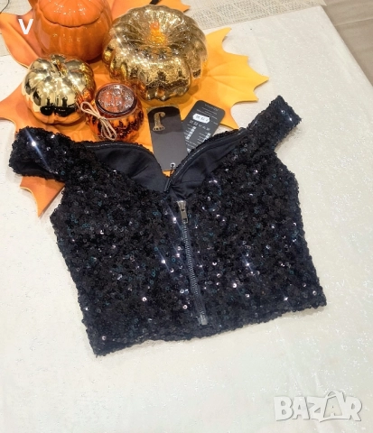 Дрехи Junona Юнона черен блестящ кроп топ бюстие с паднали рамена лачено яке кожен клин , снимка 2 - Корсети, бюстиета, топове - 52467436