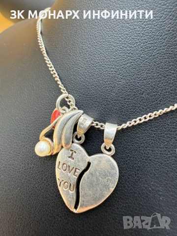 Сребърен ланец с 3 броя висулки /925/, снимка 6 - Колиета, медальони, синджири - 52417046