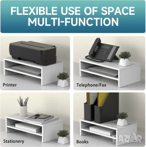 Дървена стойка за монитор лаптоп принтер телевизор 42,5* 23,5*14 cmбял, снимка 6 - Секции и витрини - 47078316