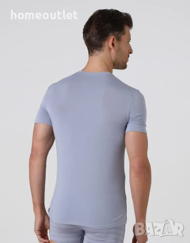 БЕЗПЛАТНА ДОСТАВКА Мъжка тениска с V-образно деколте от фина материя в сиво LOVABLE MAN L070A - S, снимка 4 - Тениски - 50903996