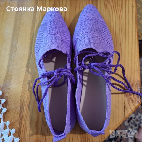 Нови лилави платнени обувки с връзки, снимка 1 - Дамски ежедневни обувки - 45993320