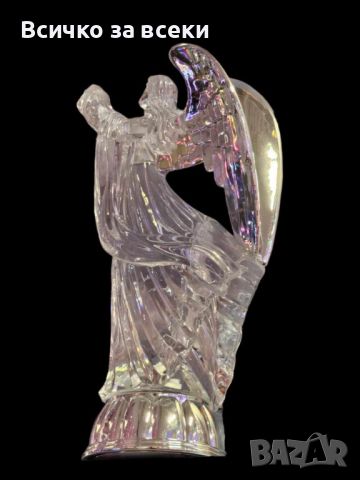 Декоративна стъклена фигура Ангел - със сребриста стойка и сребристи ангелски криле. , снимка 2 - Статуетки - 45455205