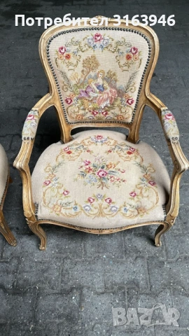 Винтидж френски кресла с гоблен комплект, снимка 3 - Дивани и мека мебел - 53856731