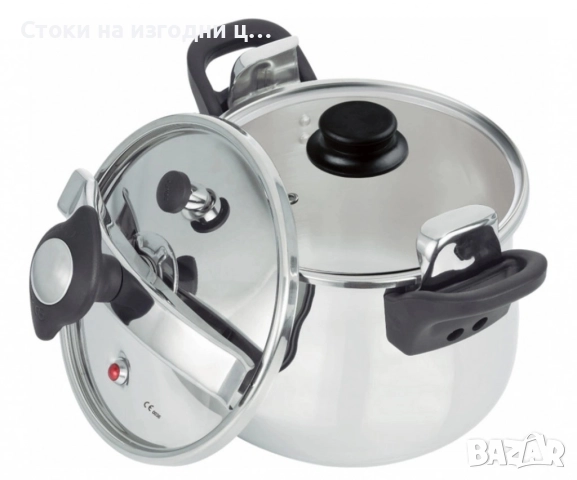 Тенджера под налягане Rosberg, 5л/7л/9л, Индукция, Неръждаема стомана, Стъклен и метален капак