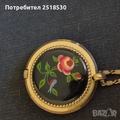 Lator 17 jewels-часовник колие с емайл , снимка 3 - Антикварни и старинни предмети - 47492132