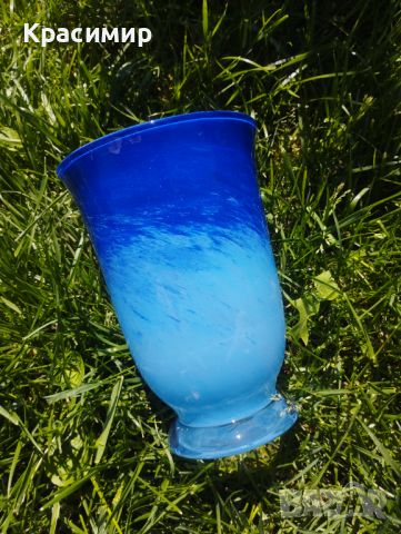 Синя омбре ваза за много лалета 🌷 📐 ВИСОЧИНА 22 СМ ДИАМЕТЪР НА ОТВОРА 15,5 СМ , снимка 3 - Вази - 45683500