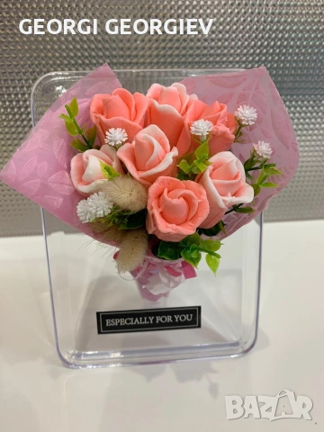 цветя изработени с глицеринов ароматен сапун и Българска роза Стара Загора Център , снимка 3 - Изкуствени цветя - 53498300