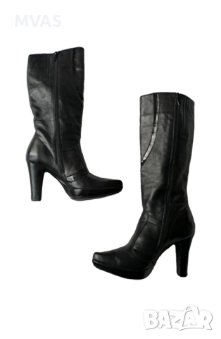 -40% Нови дамски черни ботуши от естествена кожа на ток 39 размер, снимка 2 - Дамски ботуши - 51880149