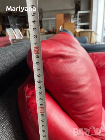 Червен кожен диван , снимка 7 - Дивани и мека мебел - 50043015
