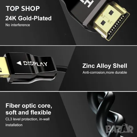 huaham CL3 HDMI 2.1 кабел 20 м, оптичен, 48Gbps, 8K60Hz & 4K120Hz, поддръжка на eARC, Dolby,HDCP 2.2, снимка 6 - Кабели и адаптери - 49457577