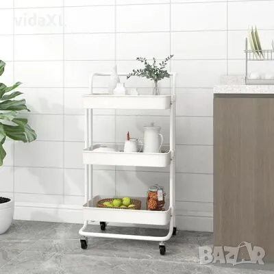 vidaXL Кухненска количка на 3 нива, бяла, 42x35x85 см, желязо и ABS（SKU:336336）, снимка 3 - Други - 48672616