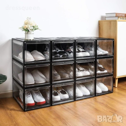 4953 Премиум черна кутия за маратонки до номер 46 – Магнитно затваряне и прозрачен панел