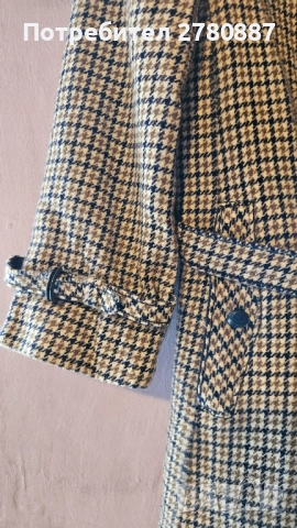 Дамско дълго есенно палто с колан- син пепит М, снимка 3 - Палта, манта - 51950639