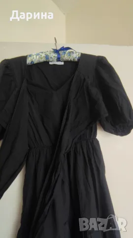 Черна дълга лятна рокля с връзване отпред, снимка 3 - Рокли - 50181970