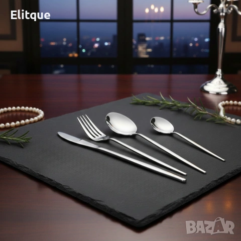 Комплект прибори за хранене в сребрист цвят от 24 части с луксозен дизайн и магнитна кутия, снимка 5 - Други - 53203160