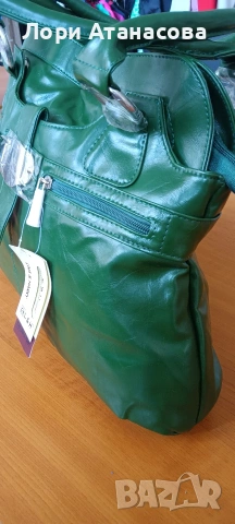 Дамска чанта от зелена еко кожа с къса и с дълга дръжка и ефектна катарама , снимка 4 - Чанти - 54016365
