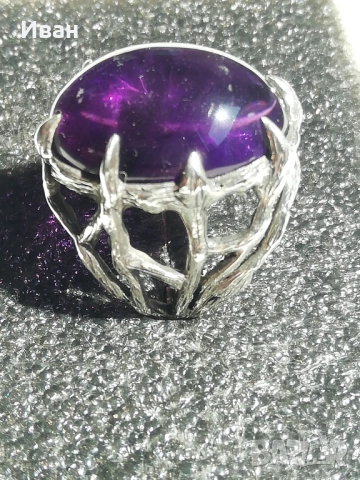 Сребърен пръстен с Аметист , снимка 2 - Пръстени - 51688781