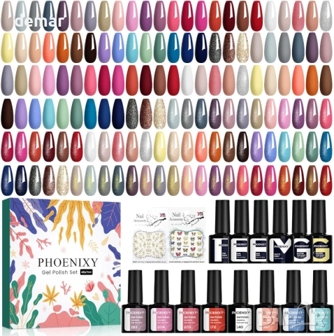 Гел лакове за нокти Phoenixy, 48 бр., 42 цвята х 7 мл + завършващи покрития