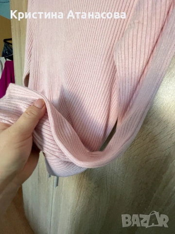 Млечно розова блуза рипс, снимка 5 - Блузи с дълъг ръкав и пуловери - 53056610