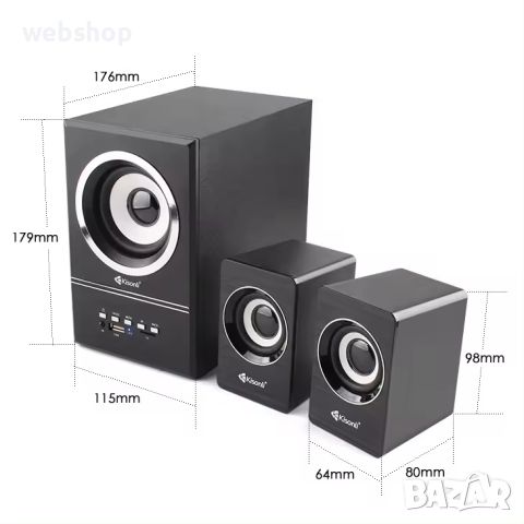 Тонколони Kisonli U-2700BT, Bluetooth, 5W+3W*2, USB, Черен, снимка 4 - Тонколони - 46585877