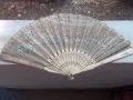 Антикварно дамско ветрило от кост и коприна 19 век, снимка 3