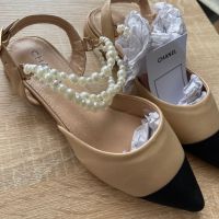 Беж бежови обувки  пантофки с перли , снимка 4 - Дамски ежедневни обувки - 45717137