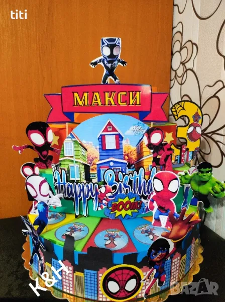 Картонена торта Спайди и приятели , снимка 1