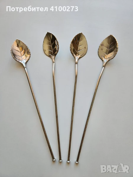 Сребърни коктейлни лъжички - 4 бр. - 800 сребро, снимка 1