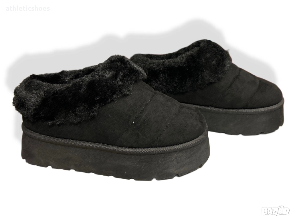 Черни зимни чехли 2в1 с топъл пух, снимка 1