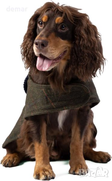 HUGO & HUDSON x HACKETT Палто за кучета, кадифена яка, тъмнозелено карирано рибена кост M45, снимка 1