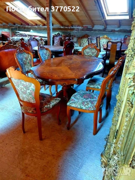 Старинен комплект маса със 6 стола, снимка 1