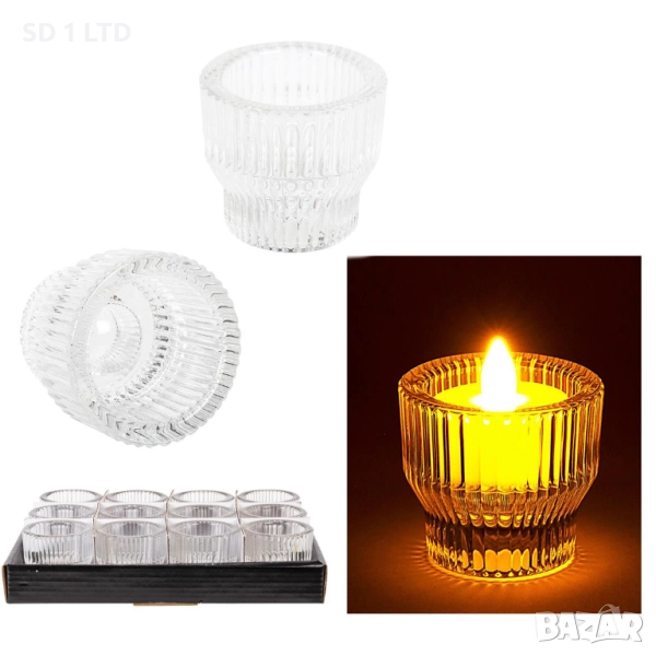 Стъклен свещник 12 броя Weihnachten Tischdeko AZ-ZT12-C01 Стойка за чаени свещи, снимка 1